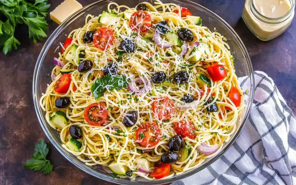 Cold Spaghetti Salad: Fresh Veggies & Italian Dressing for Summer
